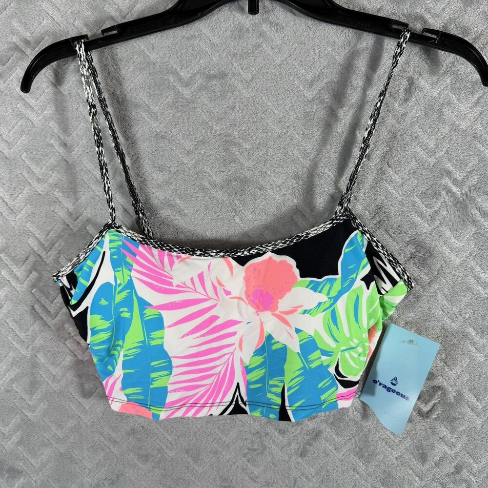 New O'rageous Juniors Swimwear Medium Multicolor Tropical Floral Bikini‎ Top